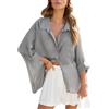Homlan Camicia da Donna a Maniche Lunghe, Elegante, con Scollo a V, Casual, in Lino, con Bottoni, con Tasche sul Petto, Grigio., XL
