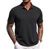 COOFANDY Polo da Uomo Manica Corta Estiva Casual in Maglia Regular Fit con Colletto Button Down Stretch Golf Nero S