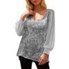 Nuqqichongtian Top Nero Donna Elegante Pizzo Eleganti Argento Maglia Camicetta da Sera Brillantini Discoteca Curvy Rossa Sottogiacca sotto Giacca