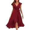 shownicer Vestiti Donna Elegante Vestiti con Spacco Estivi Vestito al Ginocchio Scollo a V Manica Corta Abito Casual Vestiti da Sera Cerimonia Cocktail A Rosso Scuro XS