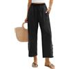 Niwicee Pantaloni Donna Estivi Leggeri Pantaloni 7/8 Cotone Pantalone Gamba Larga Comodi Pantaloni Elastici in Vita Tinta Unita Harem Pants Pantaloni Spiaggia con Tasche(Nero,M)