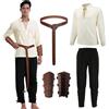 AFJIODUV Costume da uomo medievale, 4 pezzi, costume da vichingo, da uomo, con camicia medievale, pantaloni, cintura, polsiere, per carnevale, Halloween, pirata, hippie, cosplay, feste (nero, 3XL)