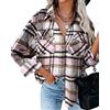 HVEPUO Camicia Donna Flanella Giacca A Quadri Camicie Lunghe Cappotto Scozzese Scacchi Shacket