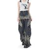 SPABOY 2023 Stile Americano Retro High Street Jeans Donna Estate Largo Gamba Larga Pantaloni Alla Moda Casual Larghi Stella Nappa Pantaloni, Blu, XL