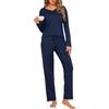 Jahetuul Pigiama Donna Cotone Lungo Pigiami Due Pezzi da Donna Invernale Maglia con Aperto Davanti e Bottoni e Pantaloni Lunghi con Tasche Comodo Casual
