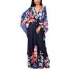 YouKD Estate Floreale Allentato Caftan Boho Beach Bikini Cover Up Dress Plus Size Robe per le Donne, A Dark Blue Flower, Taglia unica