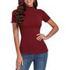 Totatuit Top Dolcevita Donna T-Shirt Maglia Maniche Corte Maglione in Cotone Collo Alto Pullover Elegante a Maglieria Bordeaux XXL
