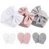 AQOKKA Set di cappelli e guanti per neonati con fiocco e berretto per bambini da 0 a 6 mesi