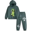 MINECRAFT Set unisex per bambini con felpa e pantaloni della tuta verde scuro Creeper | Girocollo a maniche lunghe con grafica Boom! | Abbigliamento da strada per il tempo libero Merchandising