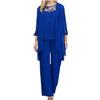 Vagbalena Camicia da Donna in Chiffon a Tre Pezzi Set di Abiti da Sera in Tulle Set di Pantaloni da Festa per Cocktail Set Elegante Abito Vintage a Tre Pezzi (Blu,XL)
