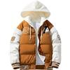 Goolecrimp Uomo Hip Hop Moda Varsity con Cappuccio Piumino Impiombato Falso Giacca da Baseball con Cappuccio Inverno All'aperto Ispessito Giù Giacca di Cotone (Caramello,M)