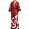 PRODESIGN Satin Kimono Dressing Gown Crane Kimono Robe for Women Silk Feel Printed Cover Up for Wedding Girl's Bonding Party Pyjamas 135cm Long