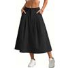 GRECERELLE Gonna lunga estiva da donna, casual, maxi gonna cargo solida, elastica, a vita alta, linea A, abito con tasche, per donna UK, Nero , M