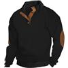 Generic Maglione da uomo alla moda con colletto rialzato lavorato a maglia maglione casual a maniche lunghe con bottone a 1/4 con toppa sul gomito