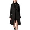 Vanchenl Cappotto da donna invernale in misto lana con colletto dentellato, doppiopetto, revers, lunghezza media, Nero , M