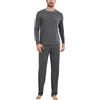 Litherday Pigiama Uomo Invernale Cotone Lungo Pigiami Due Pezzi da Uomo Manica Lunghe e Pantaloni con Tasche Morbido Loungewear