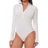Joyshaper Body da donna a maniche lunghe, con scollo a V, chiusura lampo, sexy, a maniche lunghe