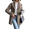 IDEALSANXUN Blazer lungo in lana scozzese per le donne abiti autunnali trench invernale a maniche lunghe casual elegante giacca con risvolto pavone, Beige e marrone., X-Large