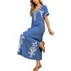 YouKD Abito estivo lungo caftano bohemien spazioso abito da spiaggia coprire plus size vestito per le donne, Blu e bianco 2., Taglia unica