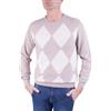 Marenza Girocollo Rombi Uomo Misto Cashmere Seta Made in Italy Maglione Scacchi Paricollo Pullover Manica Lunga Lana Merino Cachemire Maglioncino Beige Grigio Maglia Regalo Inverno (L, Beige)