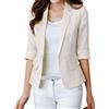 Generic Blazer da donna, sportivo e elegante, maniche 3/4, in lino, blazer corto, giacca estiva leggera, sciancato, per le mezze stagioni, vestibilità regolare