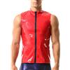 QiaTi Canottiera da uomo in pelle con lacci in pelle senza maniche collo rotondo da uomo in ecopelle gilet canottiere rave danza, 3#rosso-b, L
