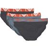 Emporio Armani Slip Uomo Confezione 3 Pezzi Mutande Elastico a Vista Cotone Elasticizzato Underwear Articolo EM000258 AF10778, MB140 Armani Blu/Vin Indi/AR Blu, L