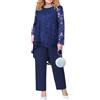 Yancremio Set di Pantaloni da Donna Elegante Set di Pantaloni Dritti e Top in Pizzo Madre della Sposa Tuta Casual Allentata per Gli Ospiti del Matrimonio (Blu Scuro,4XL)