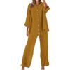 Meaunzyl Completo Donna Elegante Casual Cotone E Lino Pantalone Lungo Estivo Tuta Elegante Tinta Unita Larghi Camicia + Pantaloni Palestra Curvy Set Due Pezzi Comodo Primavera Maniche 3/4 Set Spiaggia