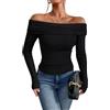 TrendiMax Camicetta da Donna a Maniche Lunghe con Spalle Scoperte Maglietta Elegante Maglia Aderente Jersey Sexy