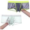 BIATWOWR Boxer da uomo a fascia larga, in micro rete, trasparente, con apertura frontale, grande tasca per palline, colore blu, taglia L, 2*mul 01, XL