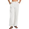 Amazhiyu Pantaloni da donna in lino, pantaloni da donna, pantaloni da lavoro, lunghi, in lino, larghi, con tasche