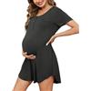 Uniexcosm Camicia Notte Premaman Cotone Camicia da Notte Premaman con Mezza abbottonatura Parto Grigio Scuro L