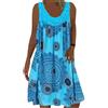 Generisch Vestito estivo midi con stampa in pizzo senza maniche, a linea A, vestito da spiaggia con scollo rotondo, lunghezza al ginocchio, T-shirt da donna, azzurro, 3XL