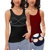 ANYFITTING Canottiera da donna con reggiseno integrato, senza maniche, basic, scollo a U, imbottita, senza stiratura, per yoga, S-3XL, 0350 nero + bordeaux, XL