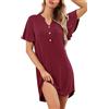 Wikoan Camicia da Notte Donna,Corto Vestito da Notte a Manica con Bottoni,Notte Donna con Tasche S-XXL