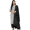 Kartutva Set kurta per donne con dupatta, abbigliamento indiano per feste, top kurta con pantaloni set, Bianco e nero., Large
