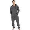 Cexiakong Pigiama da uomo con chiusura lampo, tuta intera per adulti, per inverno e autunno, termica, confortevole, a maniche lunghe, soffice, O grigio scuro, S