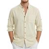 Enlision Camicia Lino Uomo Manica Lunga Estiva Camicia da Uomo Collo Coreana con Bottoni Maglia da Spiaggia Casual Henley Shirts S-4XL
