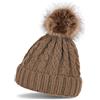 styleBREAKER cuffia a pon pon con motivo intrecciato, cuffia in maglia con pon pon in pelliccia, cuffia beanie invernale, unisex 04024064, colore:Marrone