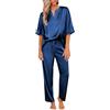Ekouaer Pigiama Donna Estivo Set Pigiami Due Pezzi Pantaloni in Raso Maniche Corte Scollo V,S-XXL