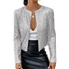 Generico Blazer Corto Estivo con Paillettes da Donna, Leggero, A Maniche Lunghe, Cardigan Aperto sul Davanti, Giacca Lucida con Glitter, Top Bolero per Le Feste, Outfit da Festival