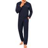 Marvmys Pigiama Uomo Cotone Lungo Pigiami Due Pezzi Invernale Manica Lunga Pantaloni con Tasche