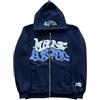 LIXQQS Hoodie, Felpa Streetwear Revival Anni 2000 Uomo, Taglio Oversize Casual con Stampa Alfabeto Graffiti, Maglione Tricot, Giacca con Cappuccio Y2K con Zip(Navy Blue,S)