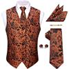 YourTies - Gilet da uomo in seta Jacquard, motivo floreale paisley, con cravatta, fazzoletto da taschino, gemelli e clip per cravatta, per matrimoni formali, Arancione, M