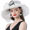 TINAYAUE Cappello da donna in organza, elegante cappello da sole estivo, bellissimo cappello da sposa, a tesa larga, pieghevole, con fiori, in rete traspirante, per chiesa, matrimoni, viaggi, tea