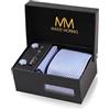 Massi Morino Cravatta con Fazzoletto da Taschino Set Uomo incl. Gemelli, Fermacravatta e Confezione Regalo - Set Cravatta Uomo per Matrimonio