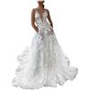 BOTCAM Abiti da sposa da donna eleganti sexy con scollo a V senza maniche, abito da sposa in bianco, in tulle, lungo fino a terra, abito da principessa, costume da donna, abito da sera, abito da