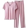 Generic Pigiama Donna Estivo Cotone Manica Corta Lungo da Donna Set 2 Set Coordinato Top a Maniche Corte e Pantaloni con Sottoveste Donna Pigiama Cotone Leggero Donna (PK1, XXL)
