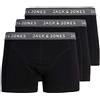 JACK & JONES S Boxer da Uomo, Confezione da 3, Tinta Unita, Nero (3 x Ashpalt/W White)., XL